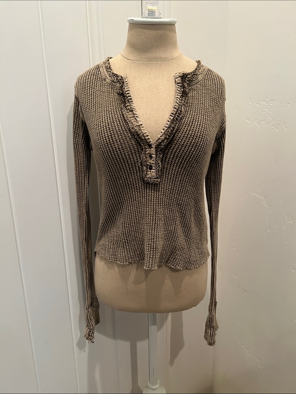 Free People Colt Thermal Henley Top in Army Green